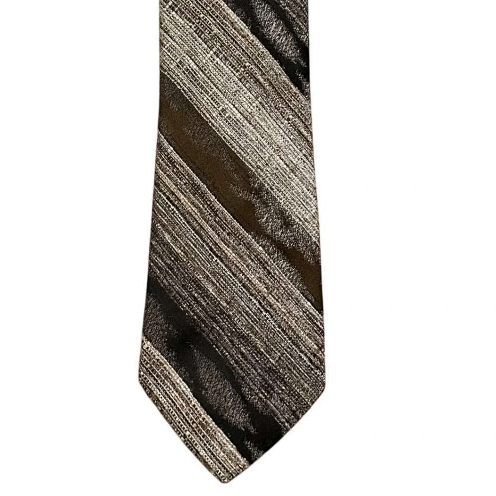 Vintage Pauline Trigere Men‎ Tweed Striped Polyester Necktie Made in Switzerland